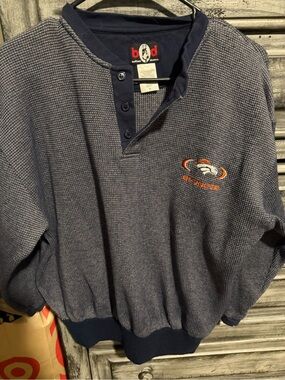 Denver Broncos Navy Waffle-Knit Henley Sweater - Brand
